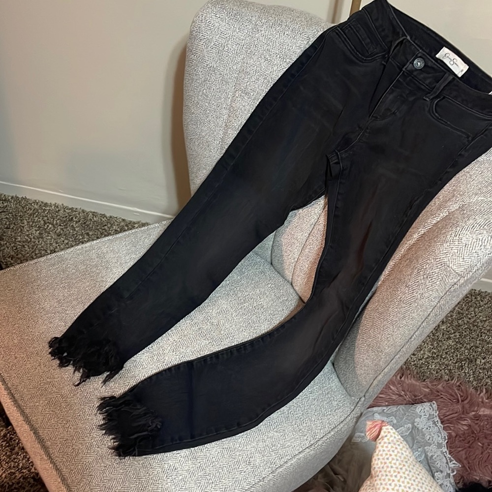 Jessica Simpson Black Low Rise Skinny Jeans with Fringe Hem